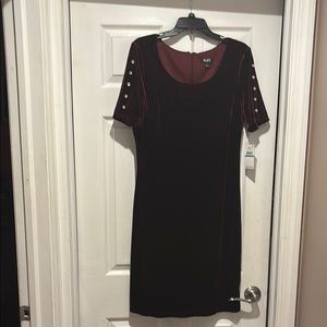 SLNY Red Sheath Midi Dress Scoop Neck Short Sleeve